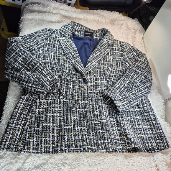 BloomChic Elegant Tweed Blazer with Gold Buttons Blue/White Metallic Gold 18-20 - Picture 5 of 11